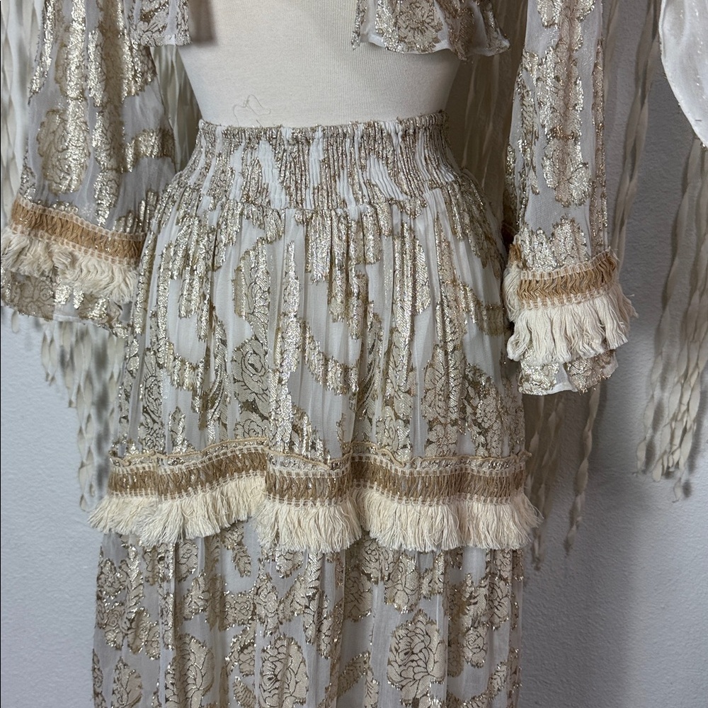 Papa Pia Crean and Gold Cropped Top and Maxi Skirt Festival Gypsy Set O/S - Picture 4 of 12